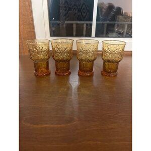 Libbey Country Garden Daisy Amber Gold 5" Glass Tumblers 12oz.
